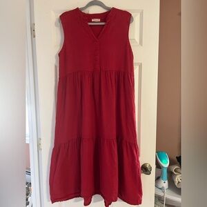 Bellambra Italy 100% linen Red Summer Tiered dress.